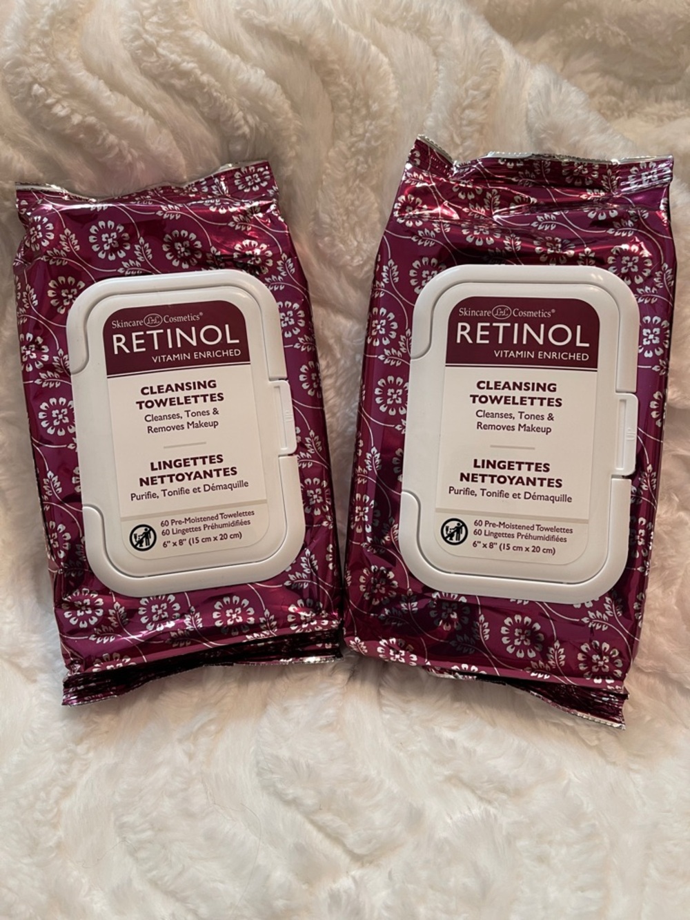 NEW 2 Retinol Cleansing Towelette Packs 60 in Each